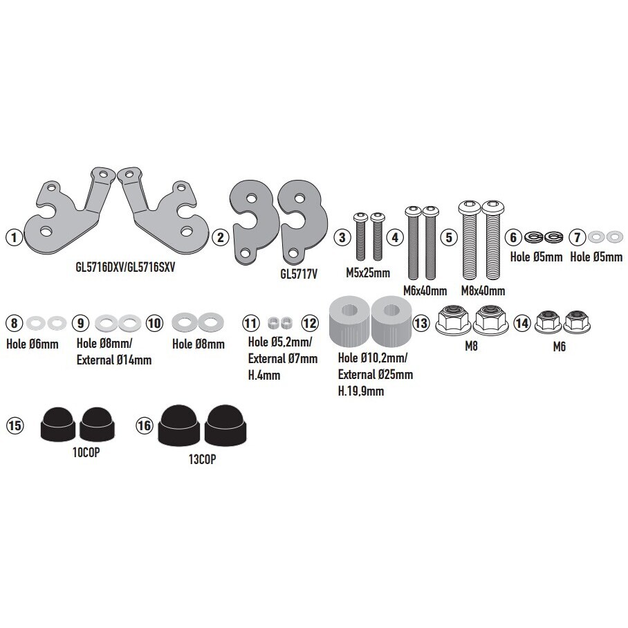 Kit de montage spécifique pour phares additionnels sans protection moteur tubulaire Kappa LS5143K pour BMW R 1300 GS (2024-2025) ; HONDA NX 500 (2024-2025)